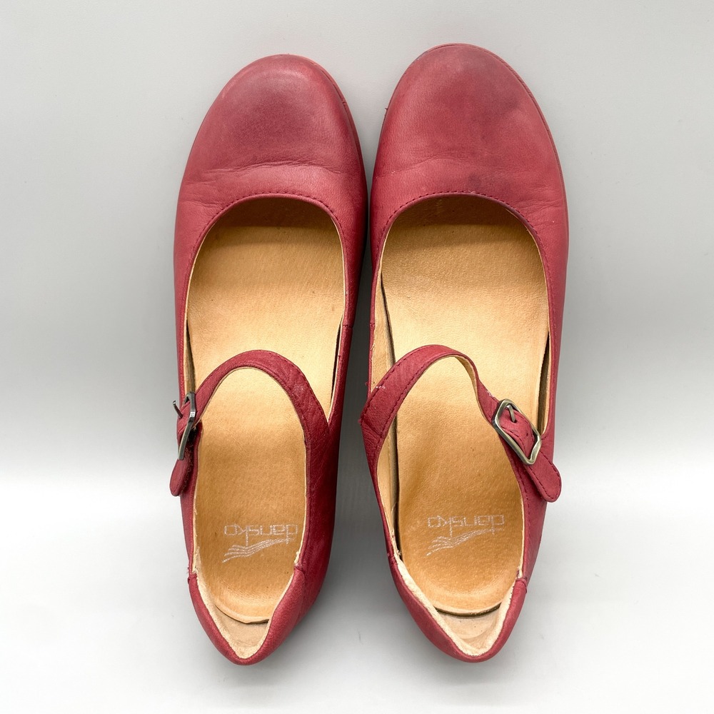 Dansko Womens 39 8.5 Marcella Mary Jane Wedge Red Leather Teacher Office Classic - Picture 8 of 11
